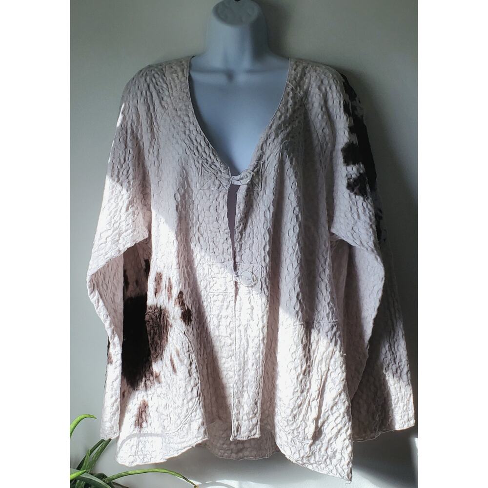 Vintage Produce Co. Womens Cream Tie Dye Waffle Knit Cardigan Size XL Lagenlook